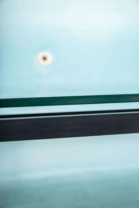 Image 1 of Table de salle à manger minimaliste en verre et métal, table de salle à manger Midmod 80s