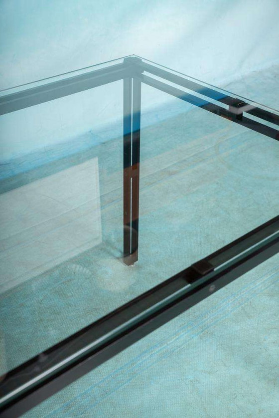 Image 1 of Table de salle à manger minimaliste en verre et métal, table de salle à manger Midmod 80s