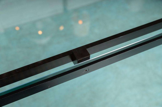 Image 1 of Table de salle à manger minimaliste en verre et métal, table de salle à manger Midmod 80s