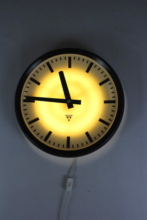 Bakelite Station Clock Wall Lamp From Pragotron, 1950S