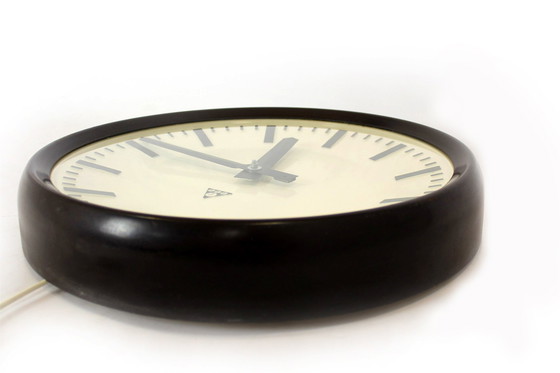 Image 1 of Bakelite Station Clock Wall Lamp From Pragotron, 1950S