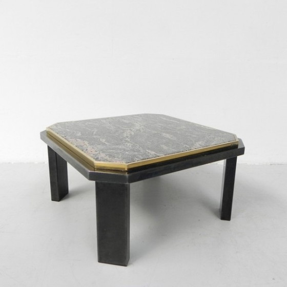 Image 1 of Table basse Fedam marbre Hollywood Regency avec structure en acier