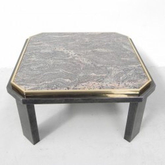 Image 1 of Table basse Fedam marbre Hollywood Regency avec structure en acier