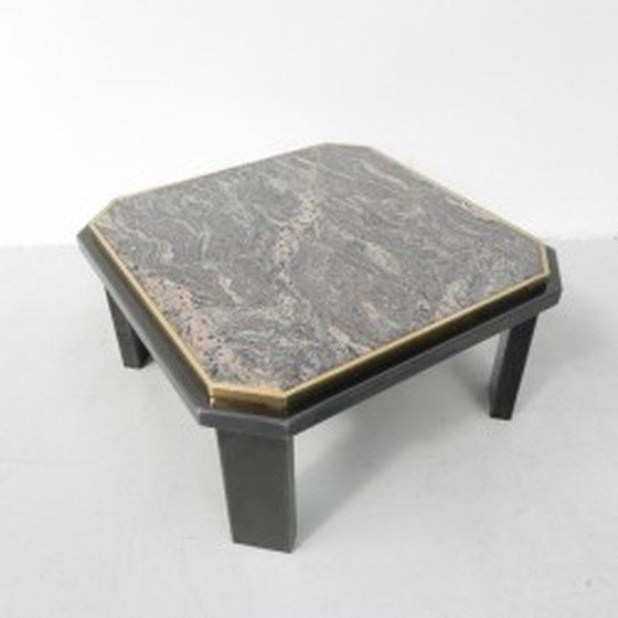 Image 1 of Table basse Fedam marbre Hollywood Regency avec structure en acier