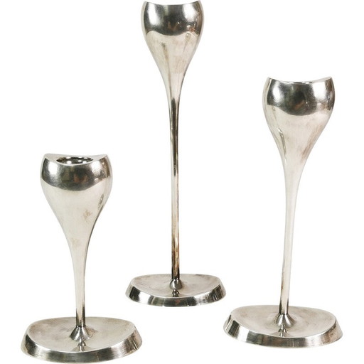 Set of 3 vintage modernist "tulip" candlesticks by Kronen, Denmark 1970s