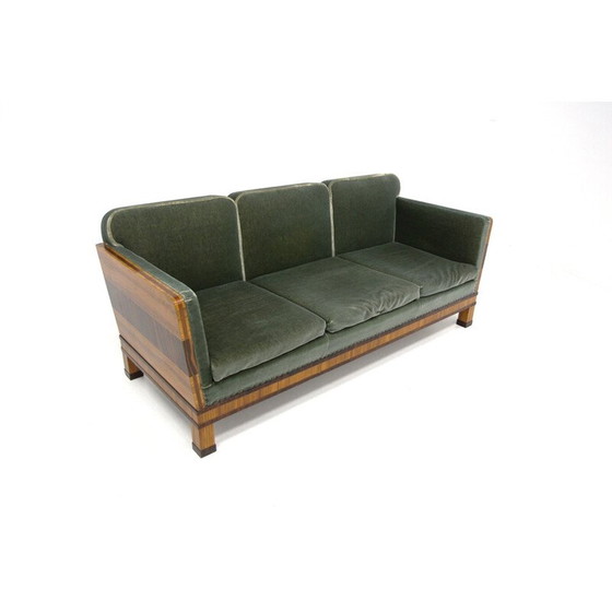 Image 1 of Scandinavian vintage 3 seater sofa in rosewood and velvet for the Swedish Grace house, Sweden 1930