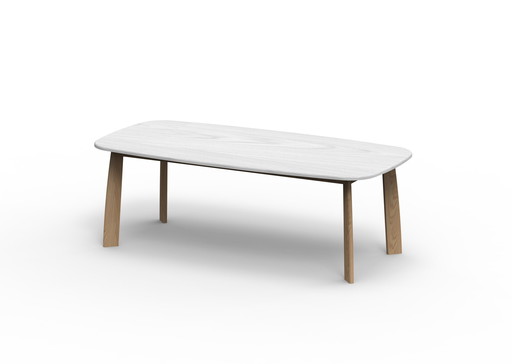 Solid Oak Table, White Stained Top, Design Sylvain Willenz For Quodes