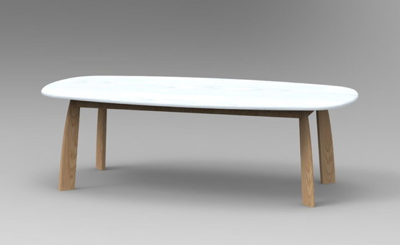 Image 1 of Solid Oak Table, White Stained Top, Design Sylvain Willenz For Quodes