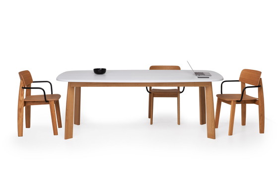 Image 1 of Solid Oak Table, White Stained Top, Design Sylvain Willenz For Quodes