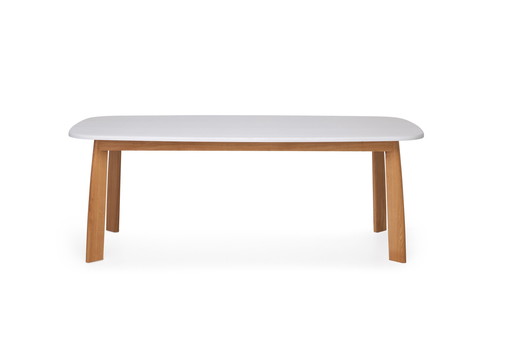 Solid Oak Table, White Stained Top, Design Sylvain Willenz For Quodes