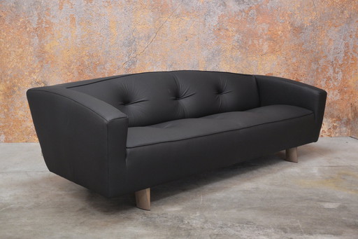 Newly Upholstered Rare Black Leather Montis Riva Sofa