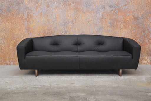 Newly Upholstered Rare Black Leather Montis Riva Sofa