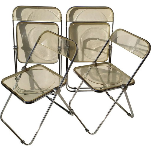 Set of 4 vintage yellow chairs Plia by Anonima Castelli