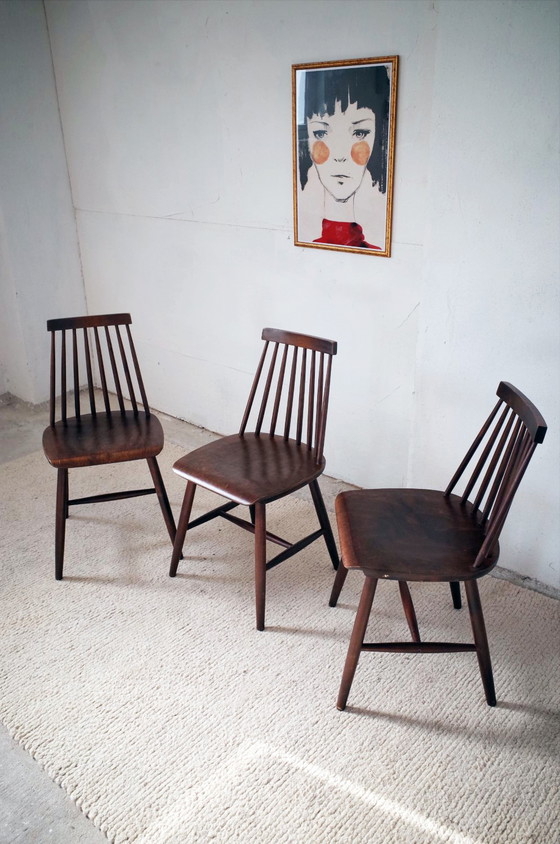 Image 1 of 3x vintage chairs style rung chairs