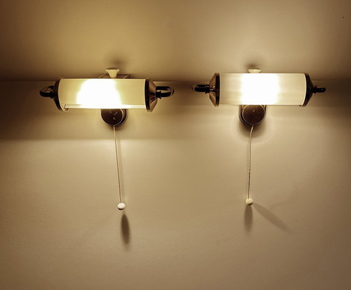 2X Art Deco Glass Reading Lamps