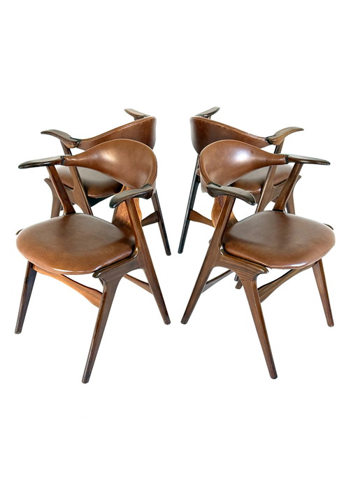 4X Louis Van Teeffelen Koehoorn Chairs