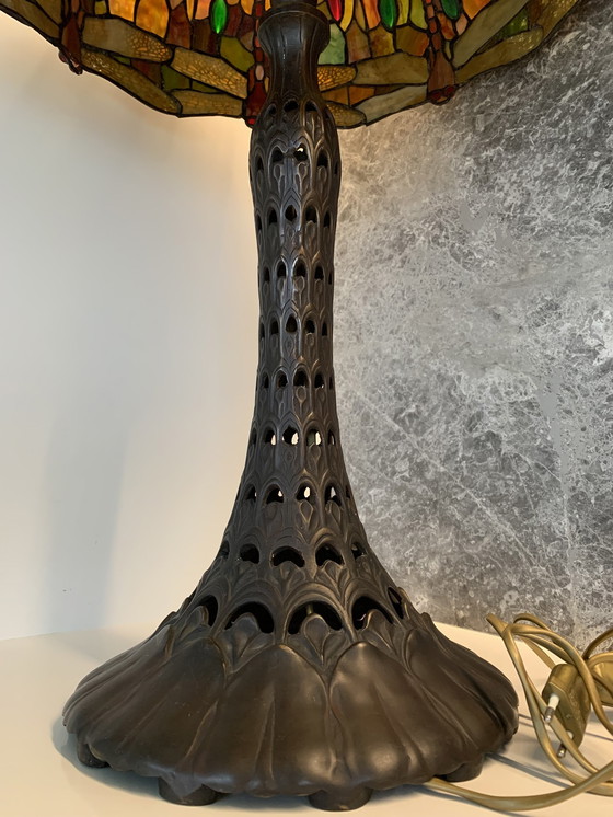 Image 1 of Very Large Dragonfly Table Lamp In Tiffany Style