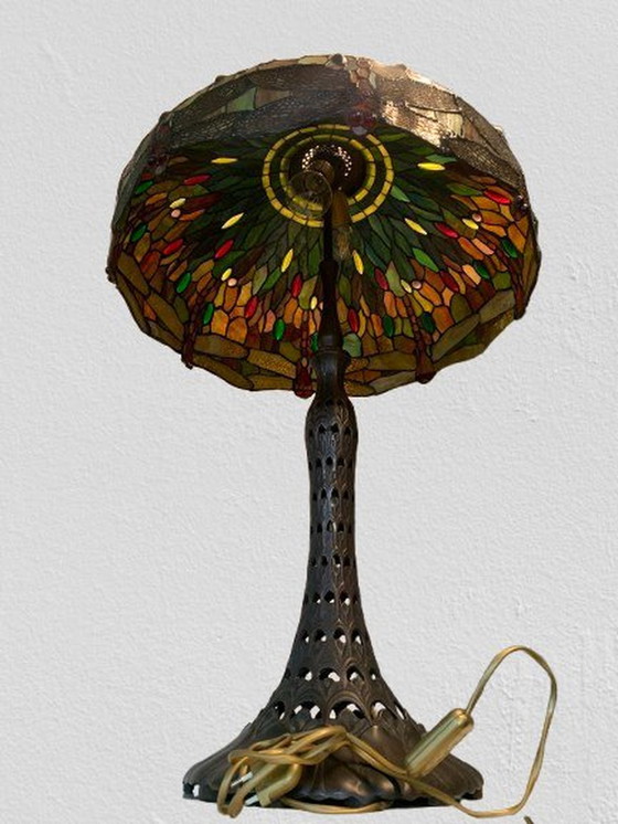 Image 1 of Very Large Dragonfly Table Lamp In Tiffany Style