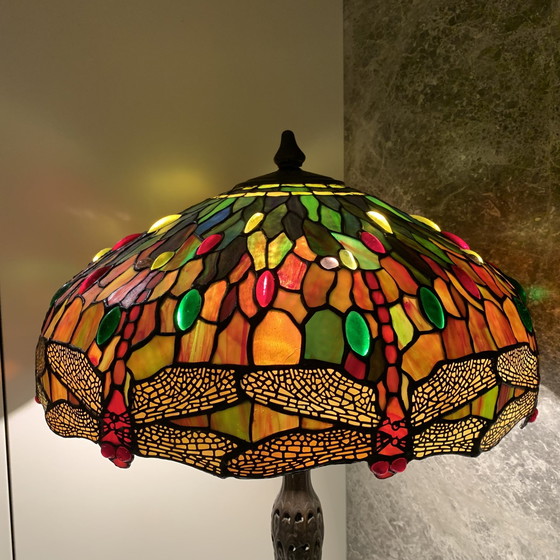 Image 1 of Very Large Dragonfly Table Lamp In Tiffany Style