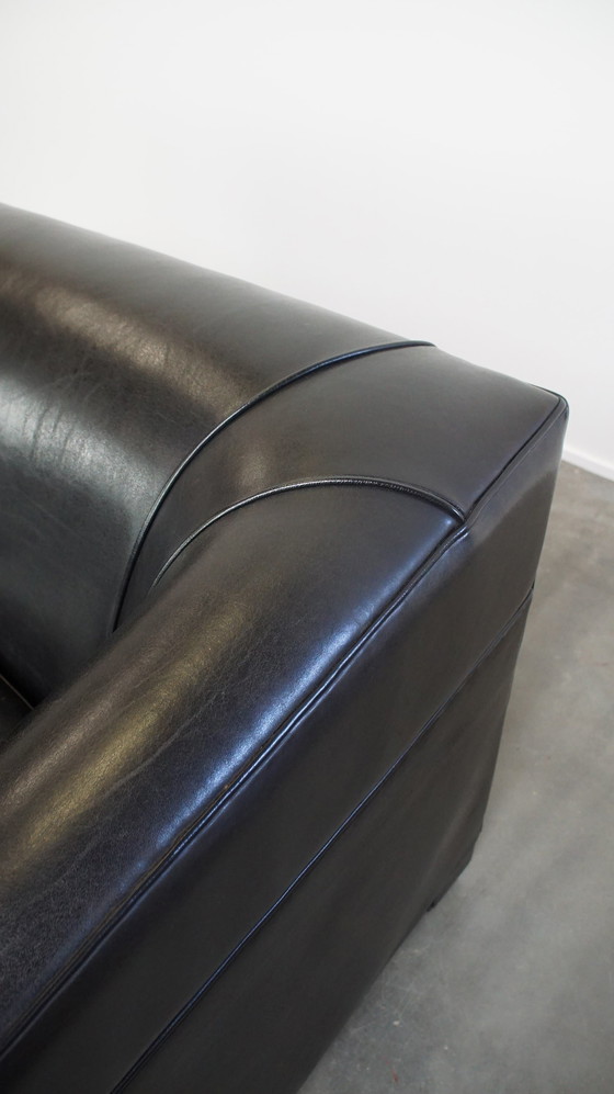 Image 1 of Set Of A Black Sheepskin Leather Sofa And Armchairs