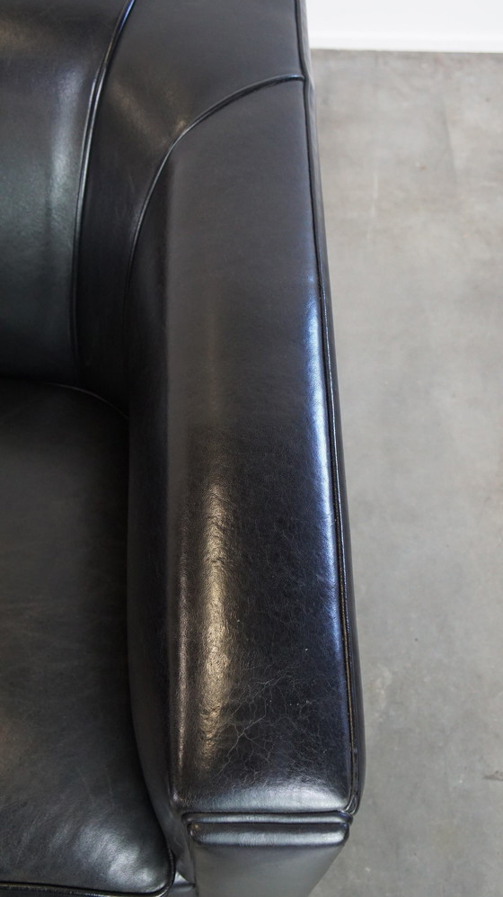 Image 1 of Set Of A Black Sheepskin Leather Sofa And Armchairs