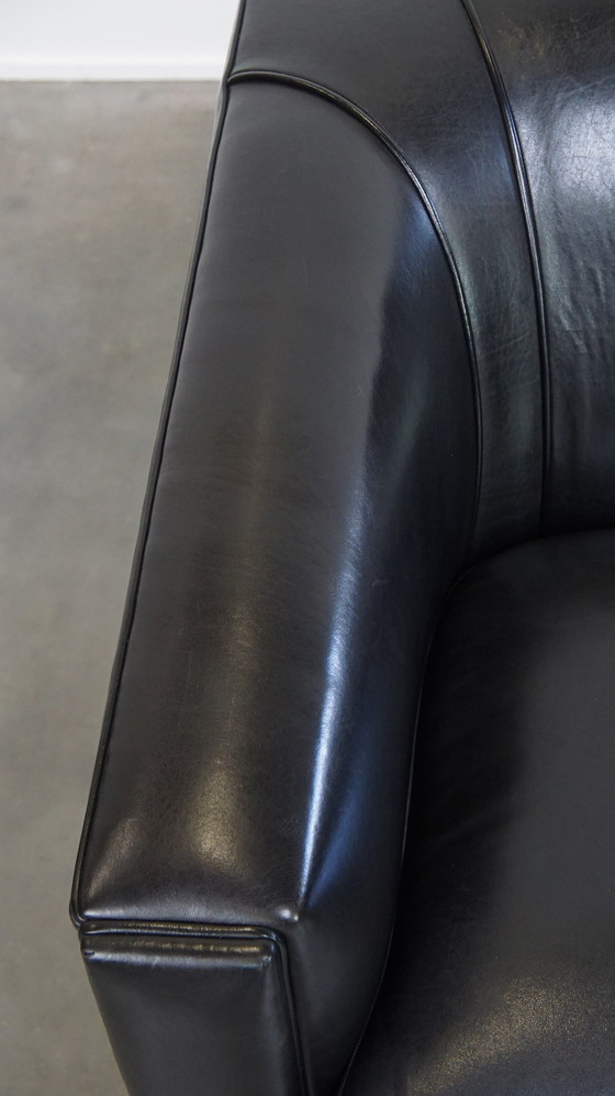 Image 1 of Set Of A Black Sheepskin Leather Sofa And Armchairs