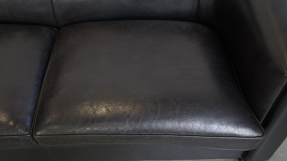 Image 1 of Set Of A Black Sheepskin Leather Sofa And Armchairs