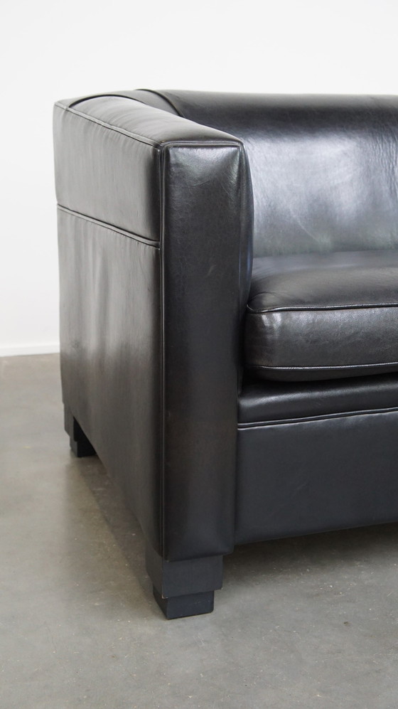 Image 1 of Set Of A Black Sheepskin Leather Sofa And Armchairs