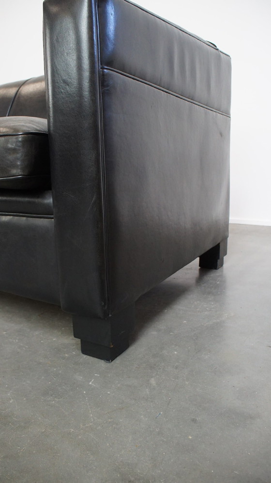 Image 1 of Set Of A Black Sheepskin Leather Sofa And Armchairs