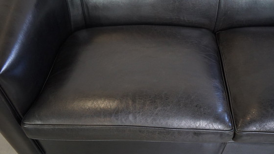 Image 1 of Set Of A Black Sheepskin Leather Sofa And Armchairs