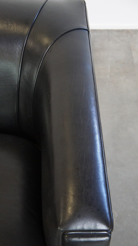 Image 1 of Set Of A Black Sheepskin Leather Sofa And Armchairs