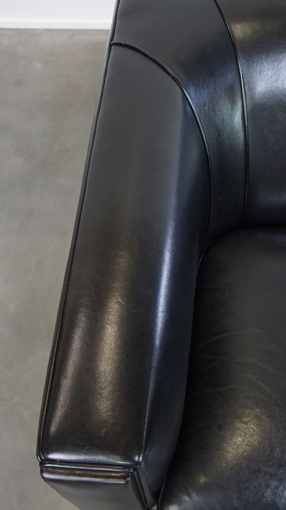 Image 1 of Set Of A Black Sheepskin Leather Sofa And Armchairs