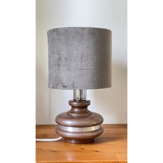 Image 1 of Vintage enameled ceramic lamp surrounded by aluminum, 1970