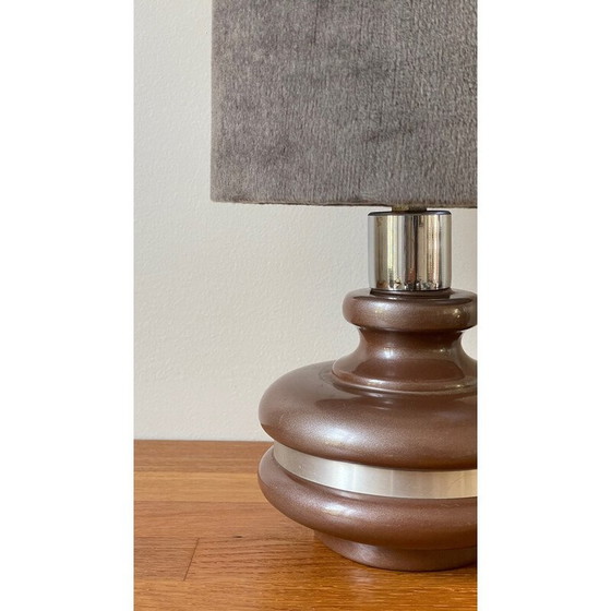 Image 1 of Vintage enameled ceramic lamp surrounded by aluminum, 1970