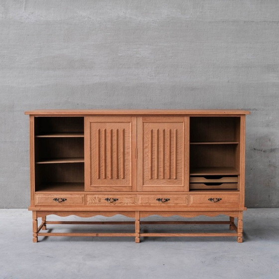 Image 1 of Vintage oak highboard with hinged doors, Denmark 1960s