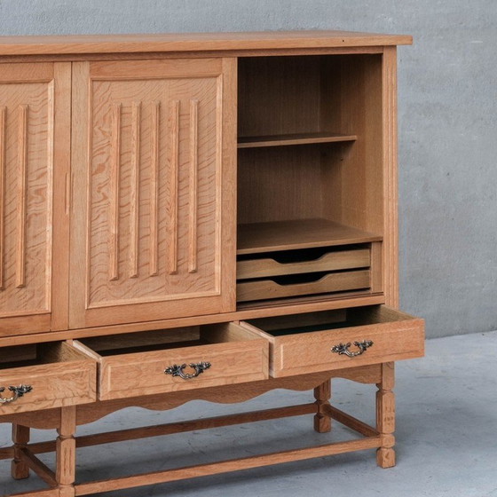Image 1 of Vintage oak highboard with hinged doors, Denmark 1960s