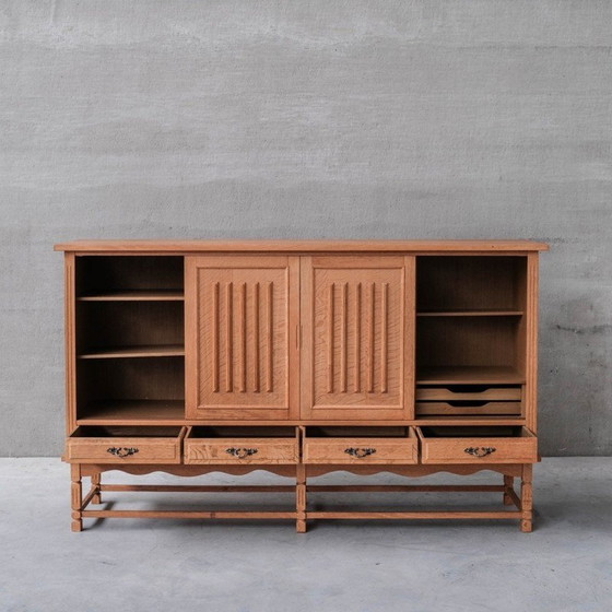 Image 1 of Vintage oak highboard with hinged doors, Denmark 1960s