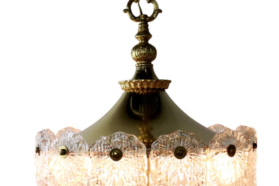 Image 1 of Brass hanging lamp with frosted iced glass