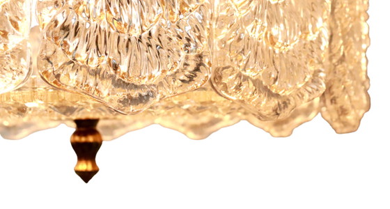 Image 1 of Brass hanging lamp with frosted iced glass