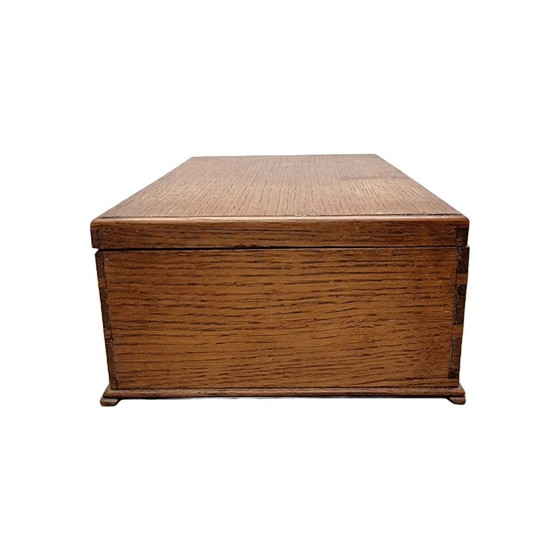 Image 1 of Old Oak Box with Compartments Circa 1900