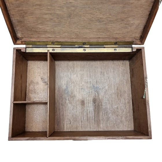 Image 1 of Old Oak Box with Compartments Circa 1900