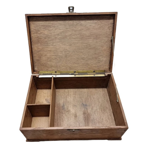 Image 1 of Old Oak Box with Compartments Circa 1900