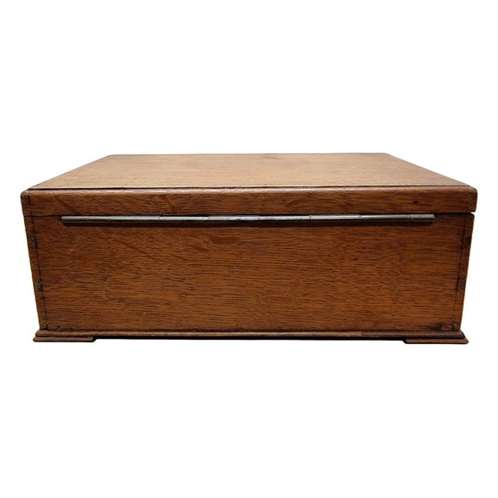 Image 1 of Old Oak Box with Compartments Circa 1900