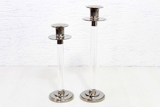 Pair of lucite and silver metal candlesticks by Estrid Ericson produced by Svenskt Tenn Stockholm, 1960