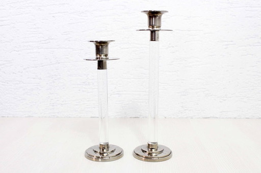 Pair of lucite and silver metal candlesticks by Estrid Ericson produced by Svenskt Tenn Stockholm, 1960