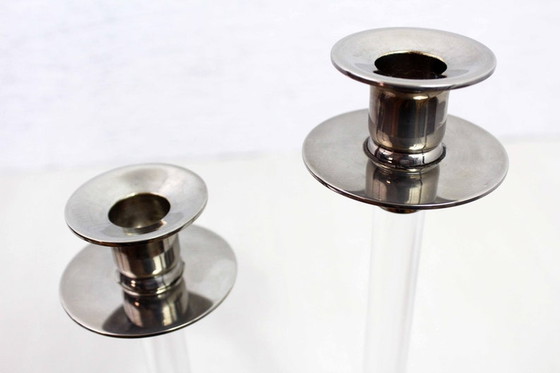 Image 1 of Pair of lucite and silver metal candlesticks by Estrid Ericson produced by Svenskt Tenn Stockholm, 1960