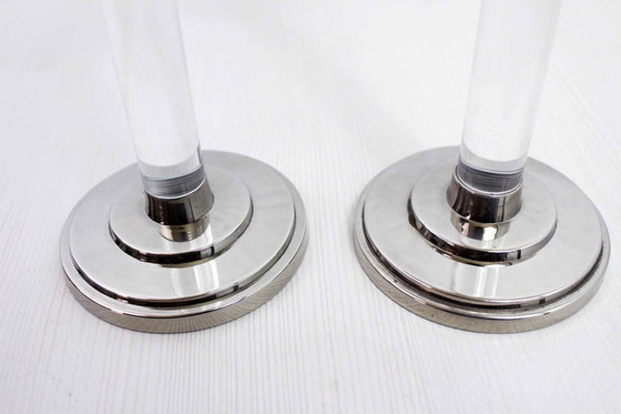 Image 1 of Pair of lucite and silver metal candlesticks by Estrid Ericson produced by Svenskt Tenn Stockholm, 1960