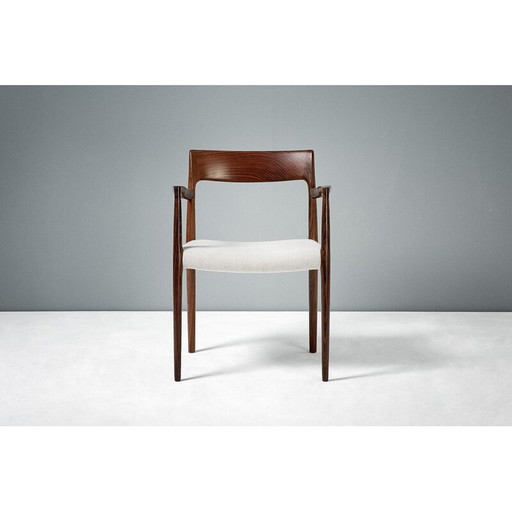 Vintage model 57 chair for J.L. Moller in rosewood and grey wool 1950s