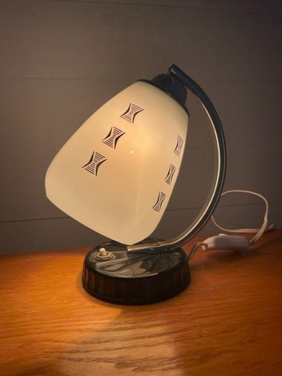 Image 1 of Mid-century milk glass table lamp