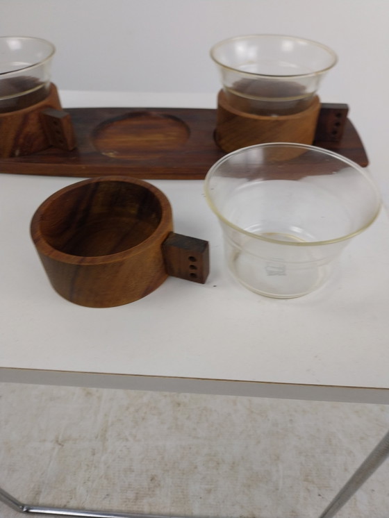 Image 1 of 1x Set di bicchieri da tè Schott in supporto in teak, anni '60